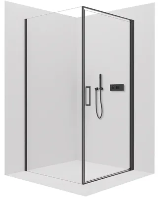 Immagine prodotto di Cabina doccia Porte L/P - vetro temperato da 8 mm - nero opaco, vetro trasparente - 80x100x195 cm - a battente