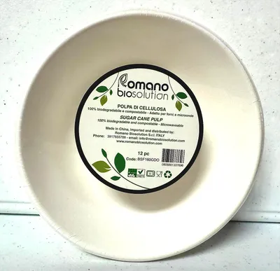 Produktbild von Romano Biosolution - Kompostierbare Suppenteller aus Zuckerrohrfasern - 16 cm - 480 Stück - Mikrowellengeeignet
