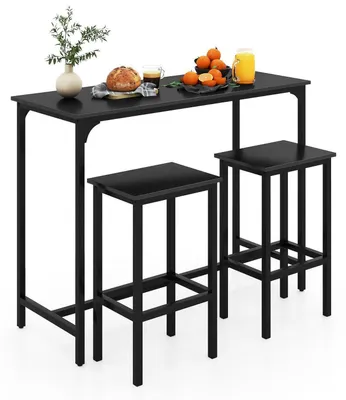 Produktbild von Bartisch mit 2 Barhockern, Stehtisch mit Fußstütze, Industrie-Design, Schwarz