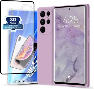 Produktbild von Hülle für Samsung Galaxy S22 Ultra mit 9H Displayglas Displayschutz Plus Case Cover Bumper Silikon Softgrip Schutzhülle Farbe: Lila