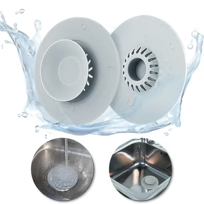 Image de Bouchons d'évacuation universels en silicone, lot de 2 avec tamis, bouchons d'évacuation pour la cuisine et la salle de bains, bouchon de baignoire avec filtre à cheveux, tamis pour évacuations de cuisine, haute étanchéité à l'air