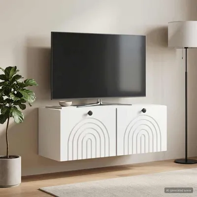 Zdjęcie produktu dla Maison Exclusive – wisząca szafka pod telewizor, biała, z połyskiem, 78,5 x 31 x 30 cm