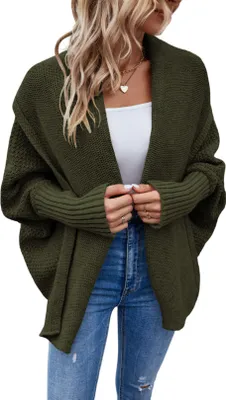 Obrázek produktu pro ASKSA Dámský svetr Cardigan Chunky Knit Wrap Batwing Sleeve Open Front Outerwear, Army Green, XL