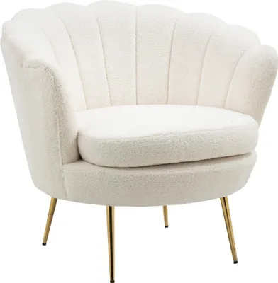 Produktbild von Fortuna Lai Polstersessel in Muschelform, Sessel Relaxsessel mit Metallbeinen, Schminkstuhl mit Fleeceoptik, für Schlafzimmer Wohnzimmer, Weiß