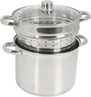 Produktbild von Edelstahl Topf 8L mit Glasdeckel und Siebeinsatz, induktionsfest