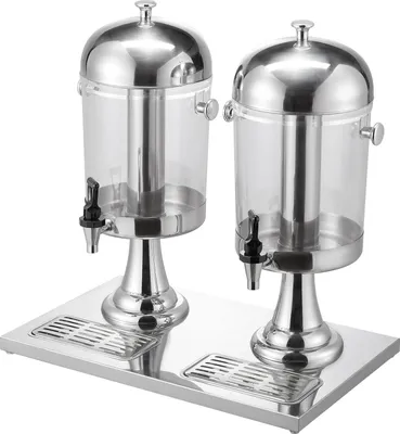 Image de SucceBuy Distributeur de boissons (2 x 8 L) pour les fêtes, distributeur de jus en acier inoxydable et polycarbonate avec robinet anti-gouttes et socle stable - idéal pour les restaurants, les fêtes et les boissons faites maison