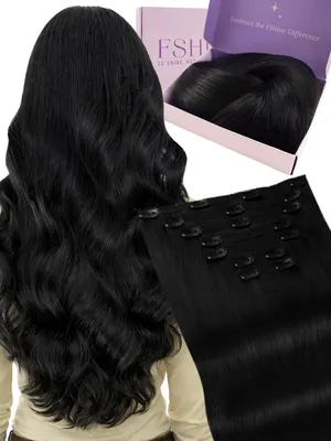 Obrázek produktu pro Clip-in prodlužovací vlasy, 60 cm, 120 g, přírodní černá barva