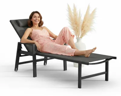 Immagine prodotto di Mucola lettino da giardino in alluminio 200KG & ruote lettino relax resistente alle intemperie antracite Teslin lettino da campeggio pieghevole