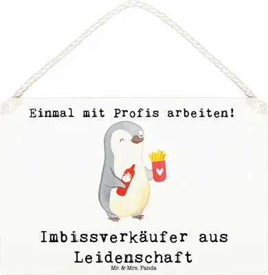 Produktbild von Mr. & Mrs. Panda Schild Imbissverkäufer Leidenschaft DIN A6 - Weiß - Geschenk, Lustig, wandtafel, Pommesverkäufer, Spruch, Dekoschild, Witzig, Türschild, Holzschild