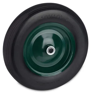 Produktbild von Relaxdays Schubkarrenrad 4.80 4.00-8, Vollgummireifen mit Stahlfelge, bis 120 kg, pannensicheres Ersatzrad, schwarz/grün