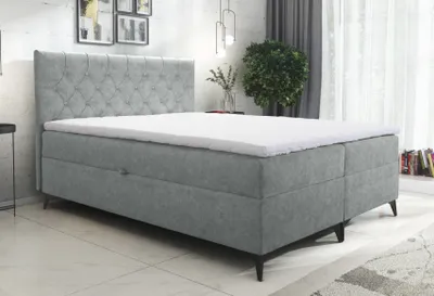 Image de AX LIVING Lit boxspring 160x200 Palmeria gris clair Espace de rangement et topper