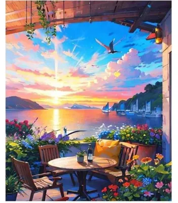 Immagine prodotto di Set "Dipingi con i numeri" 50x40 cm con cornice in legno: Casa con cortile