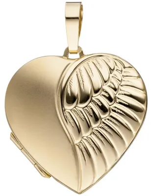 Produktbild von Medaillon für 2 Fotos Amulett Anhänger Herz zum Öffnen Flügel 333 Gold Gelbgold