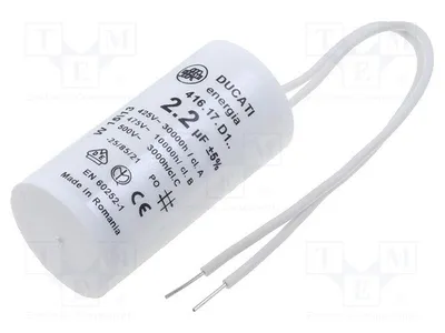 Produktbild von 1x Kondensator: für Motoren, Betrieb 475VAC Ø28x55mm 2,2uF  5% 41617D106 Kondensa