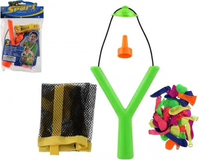 Obrázok produktu pre Prak s vodnými bombami/balónkami 36ks plast 14x19cm - mix farieb
