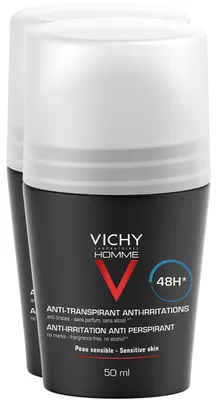 Image de Vichy Homme Déodorant roll-on pour peaux sensibles 48h DP 2X50 ml