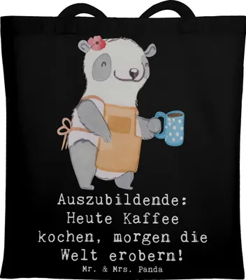 Produktbild von Mr. & Mrs. Panda Jutebeutel Auszubildender Abenteuer - Schwarz - Geschenk, Tasche, Geschenke für Berufstätige, totebag, Berufsprodukte, Motivation, Inspiration, Tote Bag