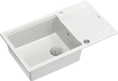 Produktbild von QUADRON Spülbecken 1-Becken Spüle | Größe: 86 x 50 x 21 cm | EVAN 136 | Küchenspüle Granitspüle aus GraniteQ mit Siphon | Weiß & Stahl