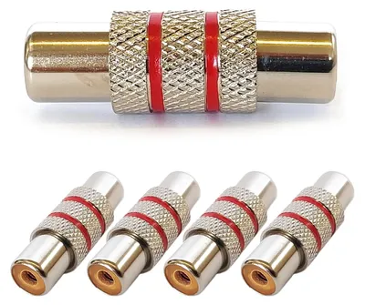 Produktbild von 4x Cinch Kupplung Metall Ring Rot Audio Adapter Verbinder RCA Buchse Stereo Mono