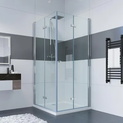 Produktbild von IMPTS Duschkabine Eckeinstieg 100x100 cm 180º Doppel Falttür Falttürkabine 6mm ESG-Glas 185cm,OHNE Duschwanne