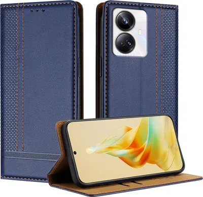 Obrázek produktu pro Pouzdro na mobilní telefon pro Realme 10 Pro+ kožené flipové ochranné pouzdro s funkcí stojánku modré