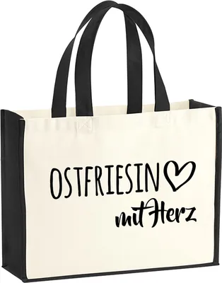 Produktbild von Huuraa Jutetasche Ostfriesin mit Herz 21 Liter Black Jute und Baumwolle Einkaufstasche Geschenkidee