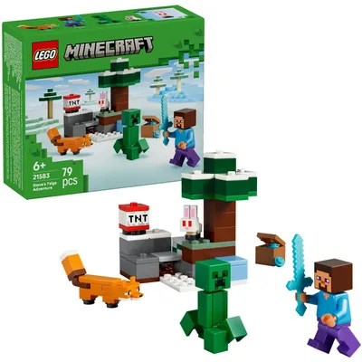 Produktbild von LEGO Minecraft Steves Abenteuer in der Taiga -  Spielzeug mit Steve Minifigur - Diamantschwert, Creeper, Fuchs und Baby Kaninchen Figuren - Gamer Geschenk für Jungen und Mädchen ab 6 Jahren - 21583