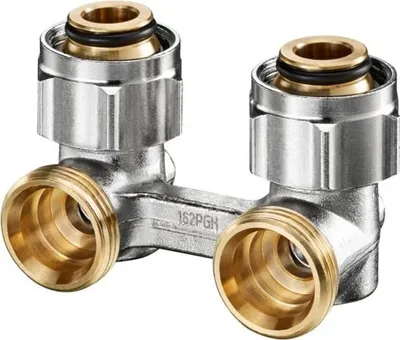 Produktbild von Oventrop Zweirohrhahnblock Absperrwinkelverschraubung ÜM 3/4" x AG 3/4", Winkelform