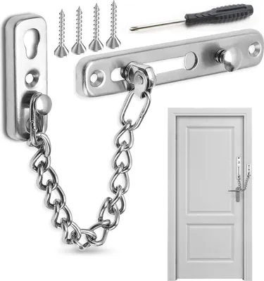 Produktbild von Door Chain Lock, Türkette Sicherheitsschloss, Edelstahl Türkettenschloss für Hotel, Familie, Innentüren, Fenster (silber, mit Schraubendreher)