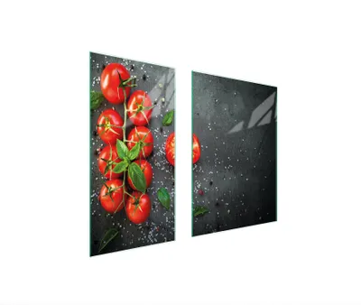Produktbild von Herdabdeckplatten 2 teilig 75x52 Glaskeramikkochfeld Abdeckung Glas Schneidebrett Schiefer Tomaten