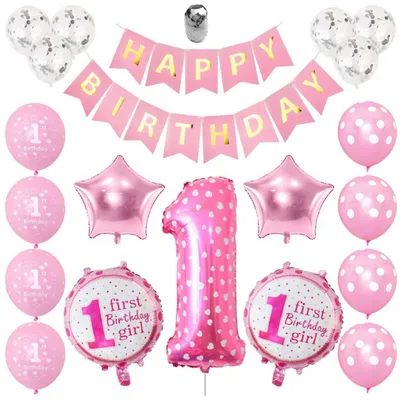 Produktbild von Geburtstagsballons-Set für ein Jährchen - Mädchen - pink