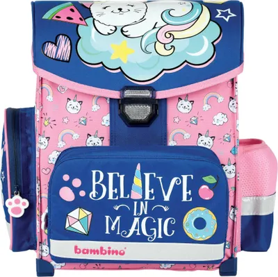 Produktbild von BAMBINO Schulranzen Schulrucksack Schultasche KATZE CATICORN bunt rosa leicht Kinder Mädchen