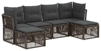 Image de Ensemble de canapés de jardin vidaXL, 6 pièces, gris, en polyrotin