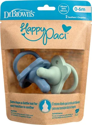 Obrázek produktu pro DR.BROWN'S Dudlík HappyPaci 0-6m 2ks, modrý/zelený (PS12008)