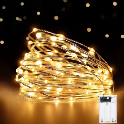 Lichtslinger 5 m 50 LED warmweiß batteriebetrieben Kupferdraht IP44