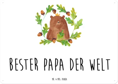 Produktbild von Mr. & Mrs. Panda tafel Bär König DIN A5 - Weiß - Geschenk, Papi, Blechtafel, Teddy, Türschild, Retro Blechschild, Wandbild, Schild, Vater, Vatertag, Dad, Papa