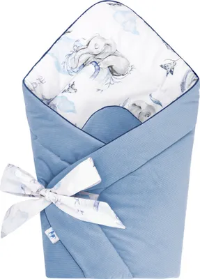 Produktbild von Pepi Babyhörnchen Einschlagdecke - 75×75 cm 100% Baumwolle  - Babydecke Wickeldecke Babynest - Velvet Eledreams Blue