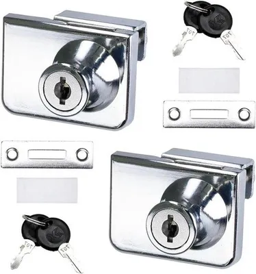 Image de 2 serrures pour verre, sans perçage, bague en zinc, pour verre de 4 à 8 mm, avec 4 clés, pour armoires, vitrines et meubles