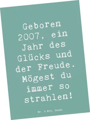 Produktbild von Mr. & Mrs. Panda Postkarte Spruch 2007 Geburtstag - Meeresbrise - Geschenk, besondere Geschenke, Alles gut zum, Postkarten, Fotokarte, Grußkarte, bildkarte, Momente