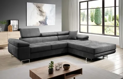 Produktbild von FurMeb24 ECKSOFA LAZZANO MONOLITH 92 - rechte seite - GRAU - mit schlaffunktion und bettkasten
