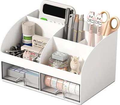 Produktbild von Famanu Büro-Organizer mit 6 Fächern und 2 Schubladen - Platzsparende Aufbewahrungsbox für das Büro