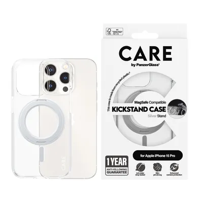 Obrázok produktu pre PanzerGlass CARE™ by ® Case Transparent w. Silver Kickstand & MagSafe iPhone 15 Pro, Ochranný obal, Apple, Apple - iPhone 15 Pro, 15,5 cm (6.12"), Priehľadná