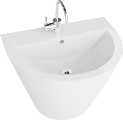 Produktbild von LAVITA Wandwaschbecken Alsola | Wandwaschtisch Rund | Waschbecken mit †berlauf und Hahnloch | Aus hochwertigem Porzellan | Waschtisch | 52,5x43,5x39 cm | Wei§ Glanz