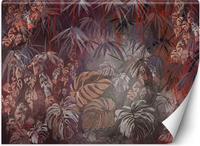Produktbild von Vlies fototapete Tropische Dschungelblätter gemalt 300x210 cm Feeby Rot inkl. Kleber einfache Montage