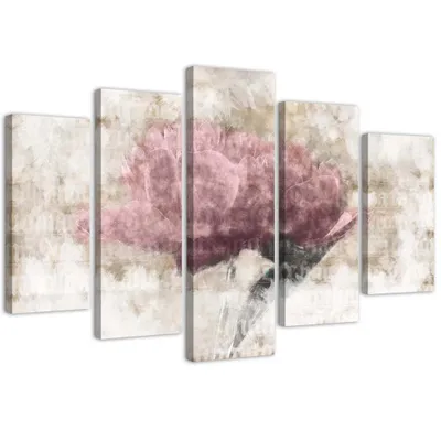 Produktbild von 5-teiliges leinwandbild pastellblume 150x100 cm Feeby beige wandbild bereit zum aufhängen