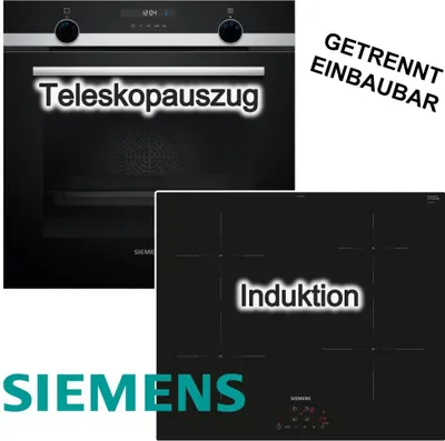 Produktbild von SIEMENS Herdset Backofen Teleskopauszug Hydrolyse EcoClean + Induktionskochfeld rahmenlos powerBoost touchControl