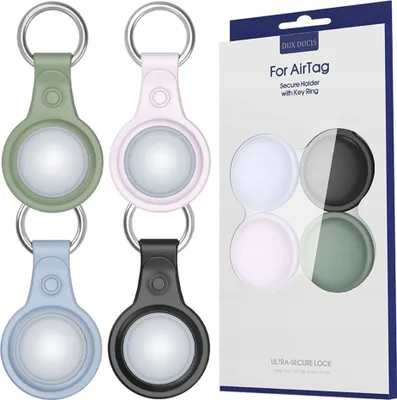 Produktbild von Dux Ducis sada 4 flexibilných silikónových puzdier s pútkom na kľúče pre Apple AirTag (čierne, zelené, ružové, modré)