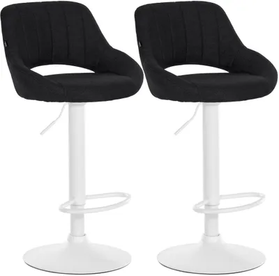 Produktbild von CLP 2er Set Barhocker Milet Stoffbezüge höhenverstellbar drehbar mit Rückenlehnen schwarz Material Gestell Metall matt weiss