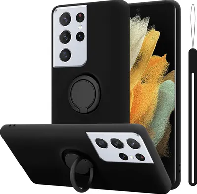 Produktbild von Cadorabo Hülle für Samsung Galaxy S24 ULTRA in LIQUID SCHWARZ Schutzhülle aus flexiblem TPU Silikon mit Ring Back Case Cover Etui Handy Hülle