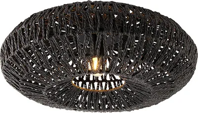 Produktbild von QAZQA - Retro Retro-Deckenleuchte I Deckenlampe I Lampe I Leuchte schwarz Seil 50cm - Lina I Wohnzimmer I Schlafzimmer - Rund - LED geeignet E27